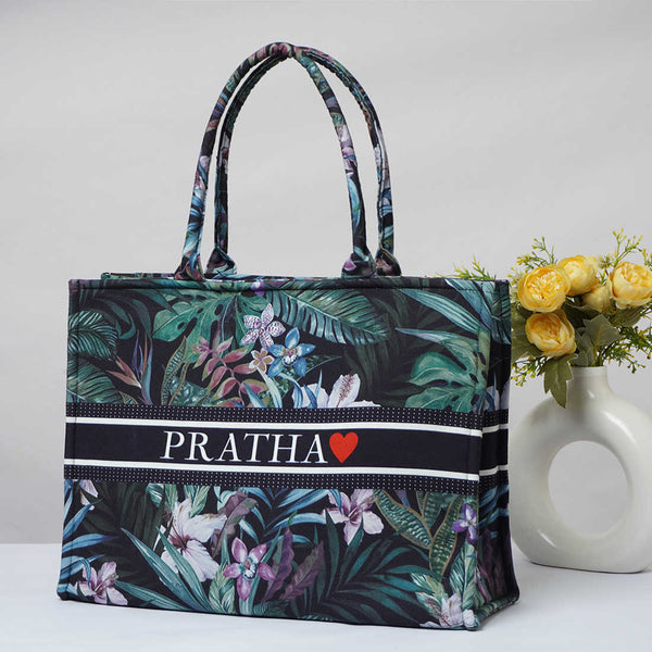 Flower & Leaves Printed Customised Box Tote Bag - Uncommongifts.in