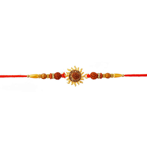 Sun Motif Rudraksh Religious Rakhi - Uncommongifts.in