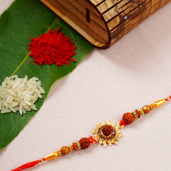 Sun Motif Rudraksh Religious Rakhi - Uncommongifts.in