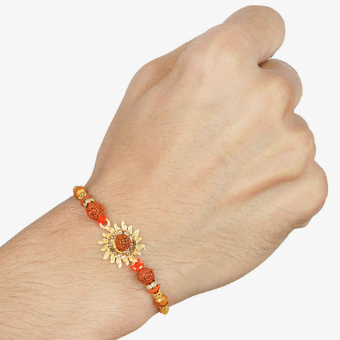 Sun Motif Rudraksh Religious Rakhi - Uncommongifts.in