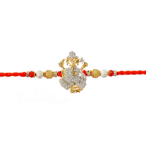 Crystal Embellished Shri Ganesh Religious Rakhi - Uncommongifts.in