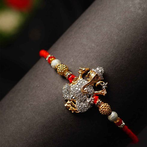 Crystal Embellished Shri Ganesh Religious Rakhi - Uncommongifts.in
