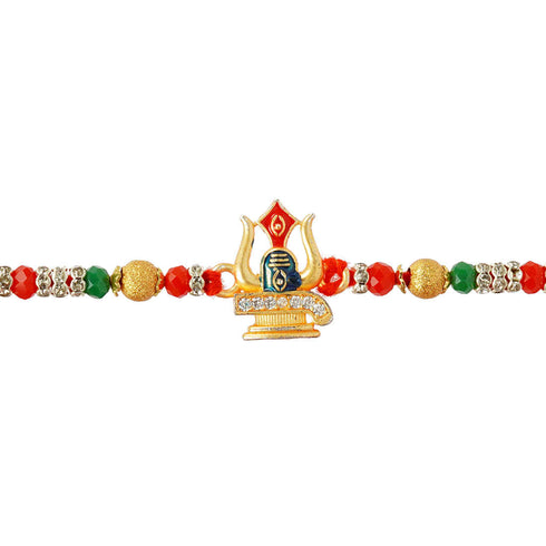 Gold Colorful Beaded Shiv Ling Religious Rakhi - Uncommongifts.in