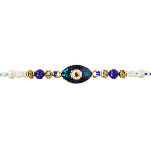 Blue Crystal Beaded Evil Eye Rakhi - Uncommongifts.in