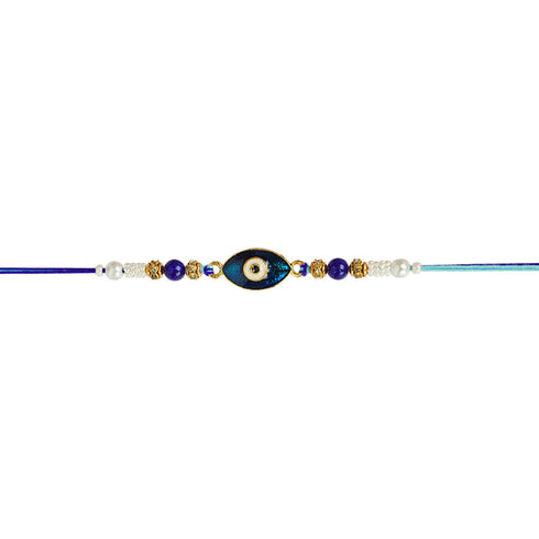 Blue Crystal Beaded Evil Eye Rakhi - Uncommongifts.in