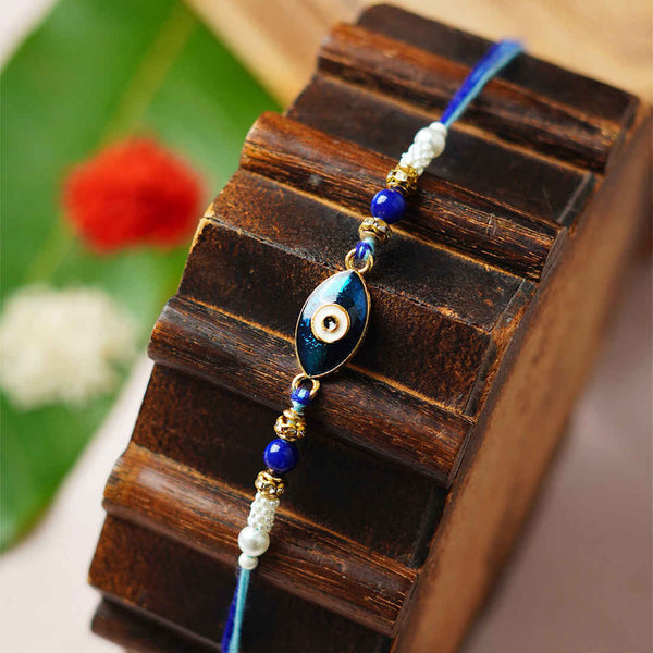 Blue Crystal Beaded Evil Eye Rakhi - Uncommongifts.in
