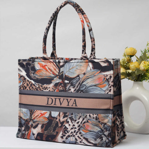 Customized Floral Printed Brown Handheld Box Bag - Uncommongifts.in