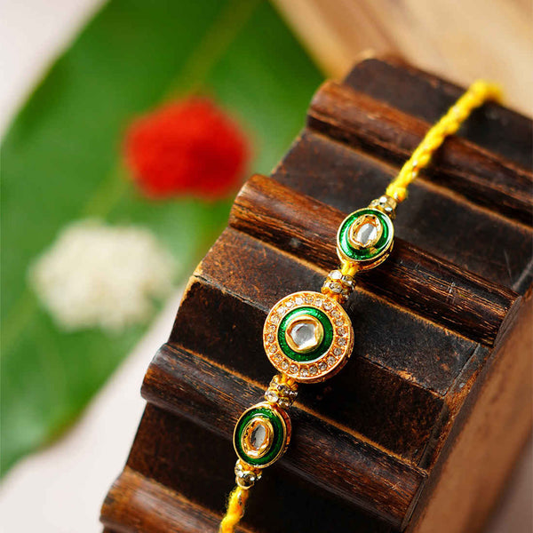 Green Crystal Kundan Rakhi - Uncommongifts.in