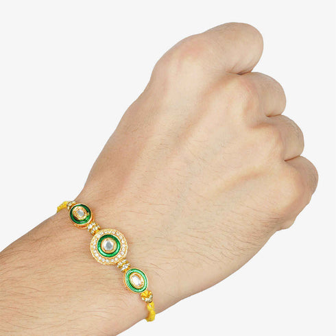 Green Crystal Kundan Rakhi - Uncommongifts.in