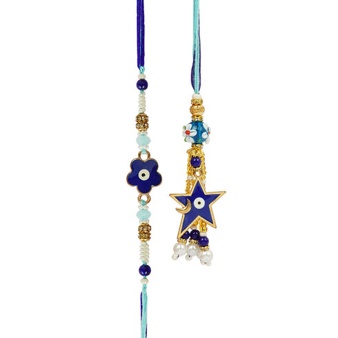 Blue Evil Eye Star Rakhi for Bhaya and Bhabi - Uncommongifts.in