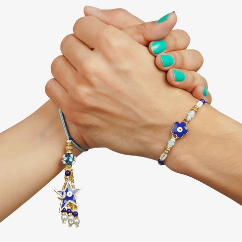Blue Evil Eye Star Rakhi for Bhaya and Bhabi - Uncommongifts.in