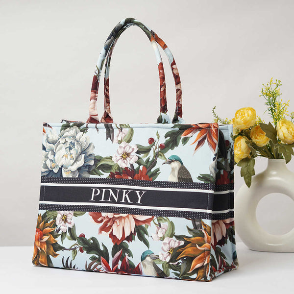 Flower Printed Customised Box Tote Bag - Uncommongifts.in