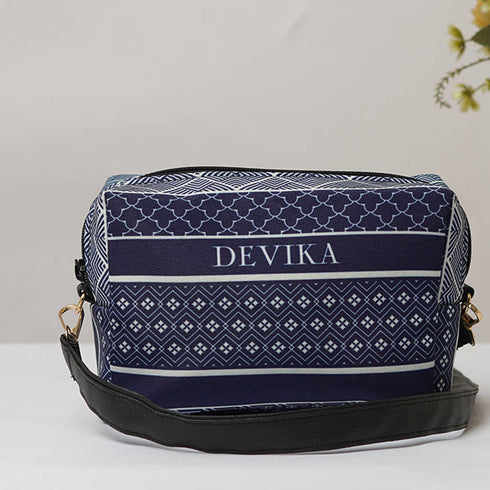 Blue Geometric Printed Box Pouch - Uncommongifts.in