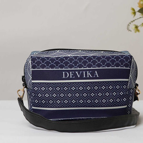 Blue Geometric Printed Box Pouch - Uncommongifts.in