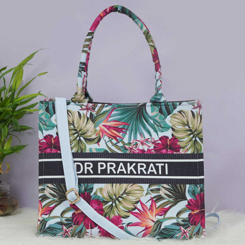 Vibrant Leaf Printed Customised Box Tote Bag - Uncommongifts.in