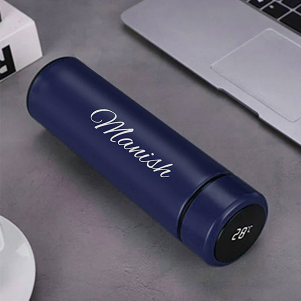 Temperature Bottle With Name - Navy Blue - Uncommongifts.in
