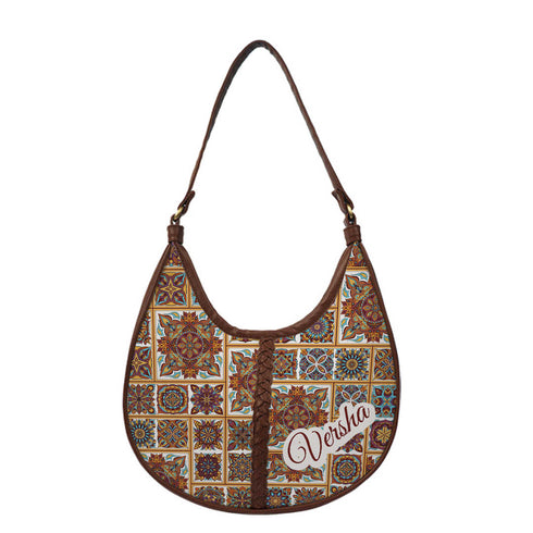 Multi-coloured Printed Half Moon Hobo Bag - Uncommongifts.in