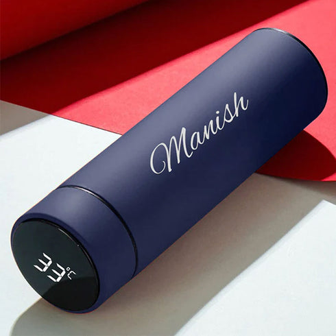 Temperature Bottle With Name - Navy Blue - Uncommongifts.in