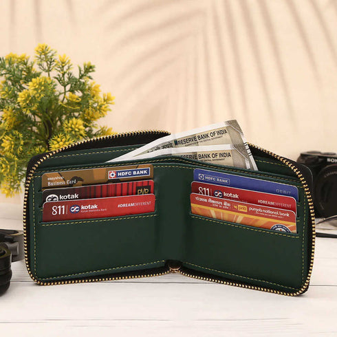 Personalised Unisex Wallet With Charm - Olive - Uncommongifts.in