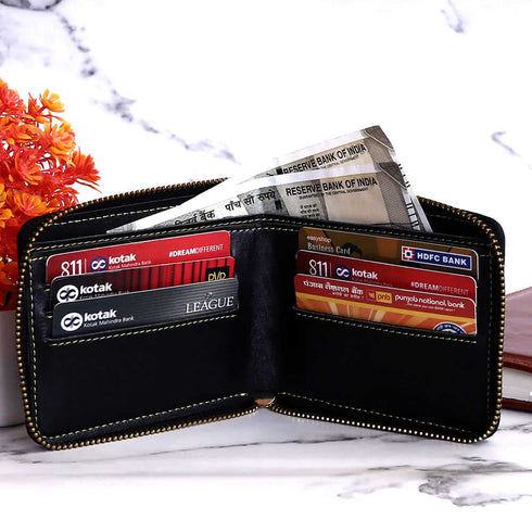 Personalised Unisex Wallet With Charm - Black - Uncommongifts.in