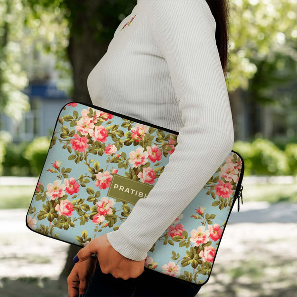 Floral Printed Canvas Personalised Laptop Sleeve/Cover - Uncommongifts.in