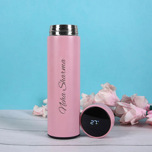 Temperature Bottle With Name - Pink - Uncommongifts.in