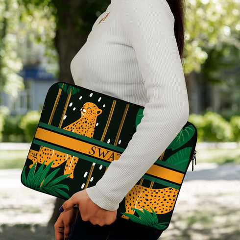 Leopard Printed Canvas Personalised Laptop Sleeve/Cover - Uncommongifts.in