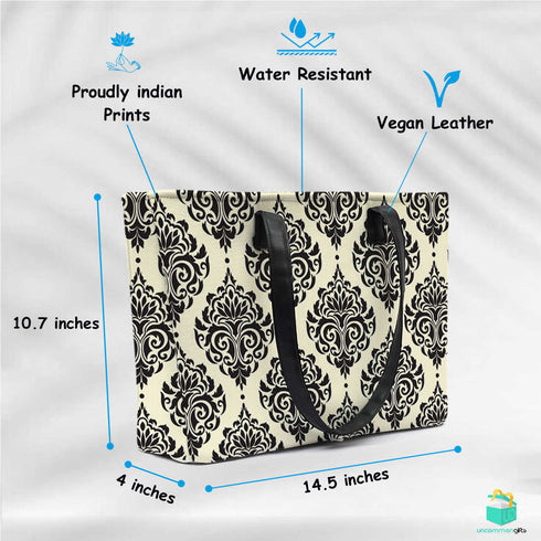 Damask black and white Printed Women's Office Bag - Uncommongifts.in