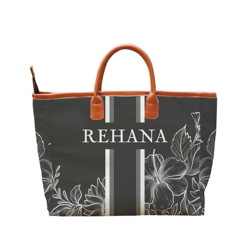 Black Floral Printed Personalised Luna Handbag