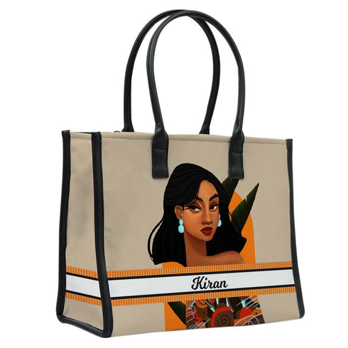 Personalised Beautiful Girl Printed Box Tote Bag - Uncommongifts.in