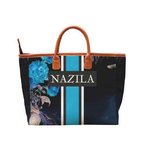 Blue Strap Floral Printed Personalised Luna Handbag