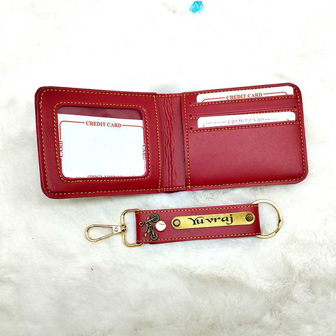 Personalised Gift Combo Men's Wallet With Charm - Red - Uncommongifts.in