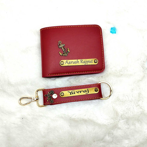 Personalised Gift Combo Men's Wallet With Charm - Red - Uncommongifts.in