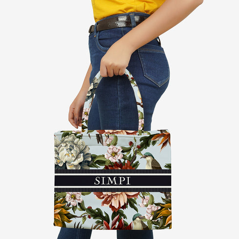 Flower Printed Customised Box Tote Bag - Uncommongifts.in