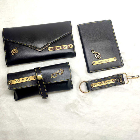 Personalised Gift Combo Women's Wallet With Charm - Black - Uncommongifts.in
