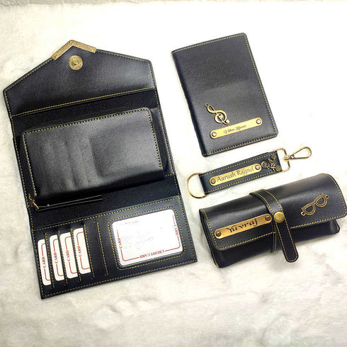 Personalised Gift Combo Women's Wallet With Charm - Black - Uncommongifts.in