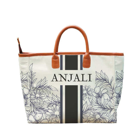 Black Strap Floral Printed Personalised Luna Handbag