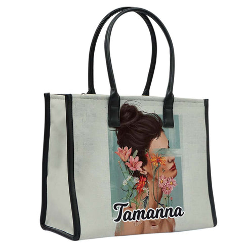 Personalised Beautiful Girl Floral Printed Box Tote Bag - Uncommongifts.in