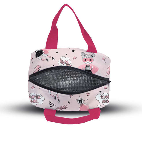 Personalised Pink Printed Kids Lunch Bag With Handle