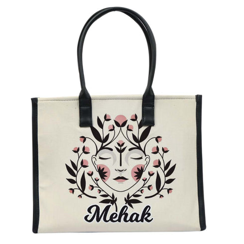 Personalised Floral l Printed Box Tote Bag - Uncommongifts.in