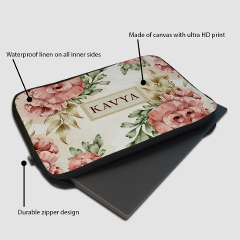 Personalised Pink Floral Printed Laptop Sleeve/Cover - Uncommongifts.in