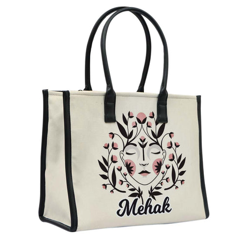 Personalised Floral l Printed Box Tote Bag - Uncommongifts.in
