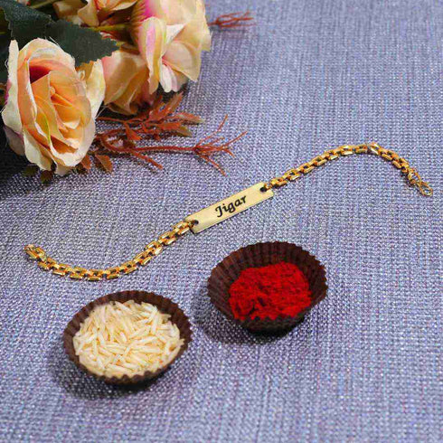 Personalised Gold Bracelet Rakhi For Brother