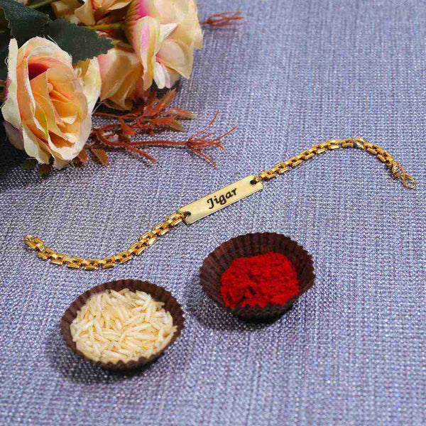 Personalised Gold Bracelet Rakhi For Brother