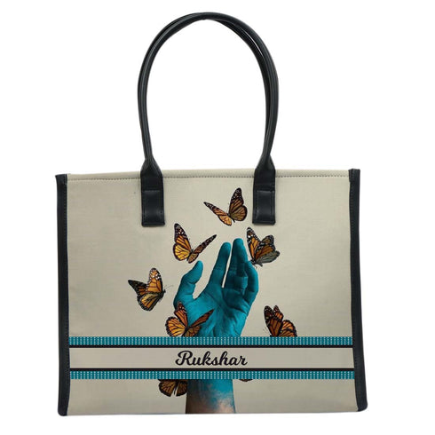 Personalised Butterfly Printed Box Tote Bag - Uncommongifts.in