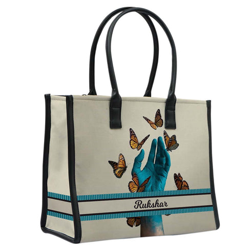 Personalised Butterfly Printed Box Tote Bag - Uncommongifts.in