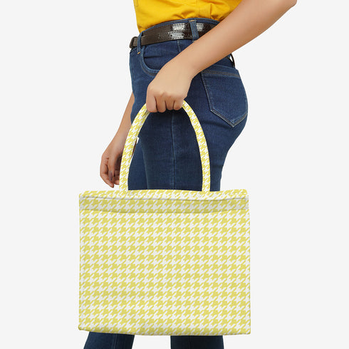 Yellow Geometric Printed Customised Box Tote Bag - Uncommongifts.in