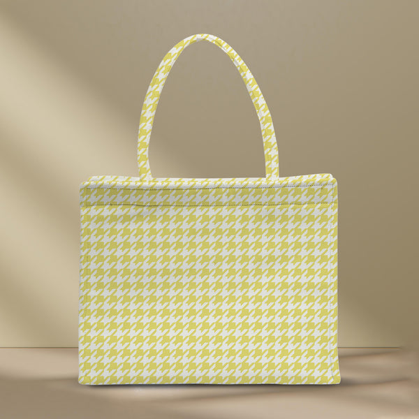 Yellow Geometric Printed Customised Box Tote Bag - Uncommongifts.in