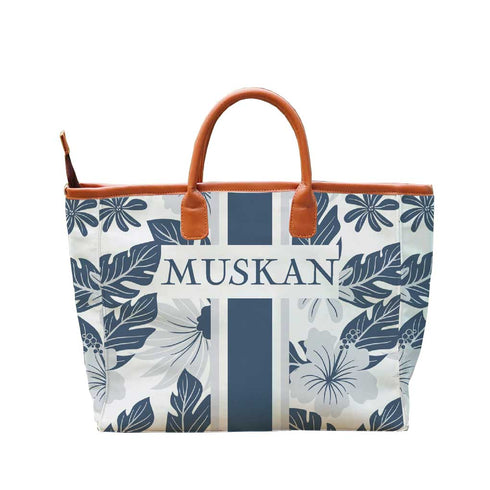 Blue Strap Floral Printed Personalised Luna Handbag