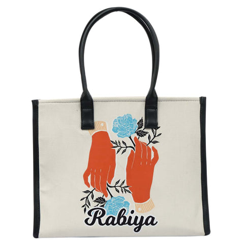 Personalised Hand Floral Printed Box Tote Bag - Uncommongifts.in